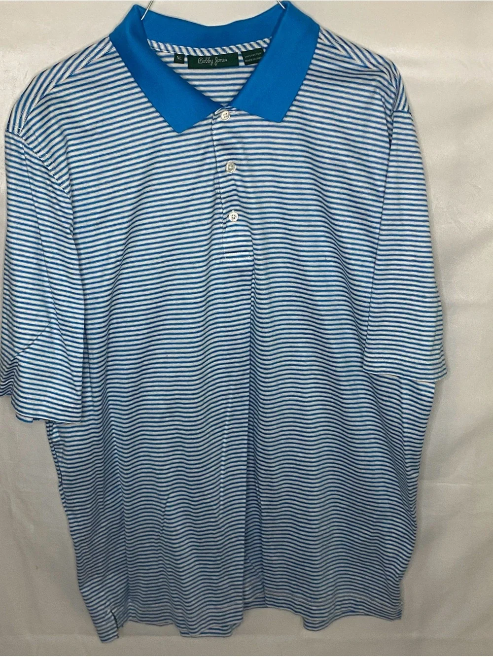 Bobby Jones Golf Polo Shirt Mens XL Blue White Striped Short Sleeve 100% Cotton